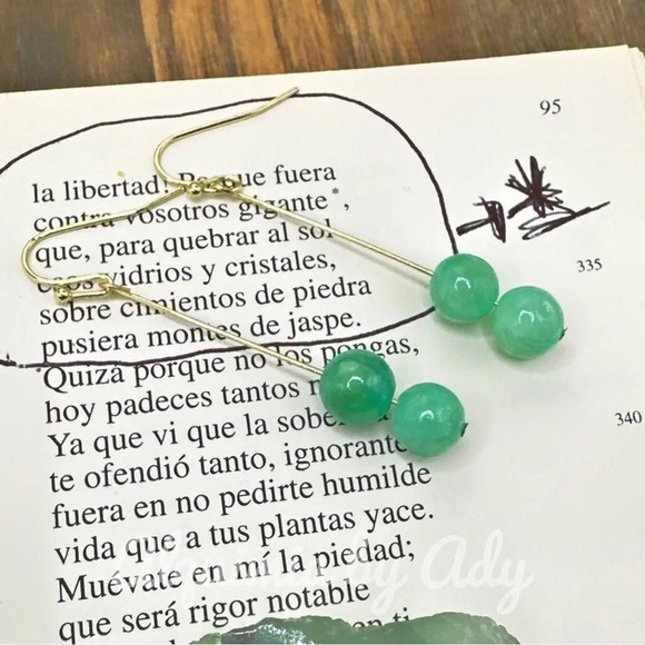 Extra long chunky green amazonite gold statement dangle colorful earrings - Picture 1 of 5